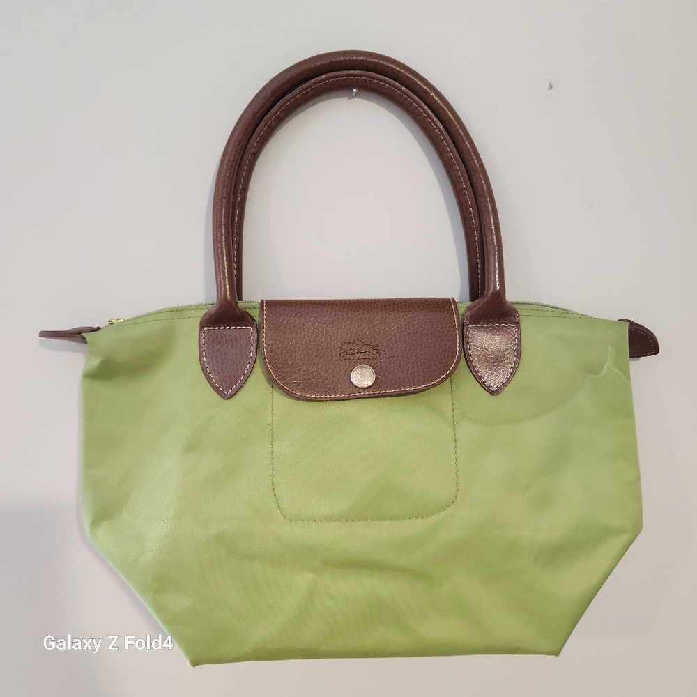 Longchamp Green and Brown Le Pliage Small Tote